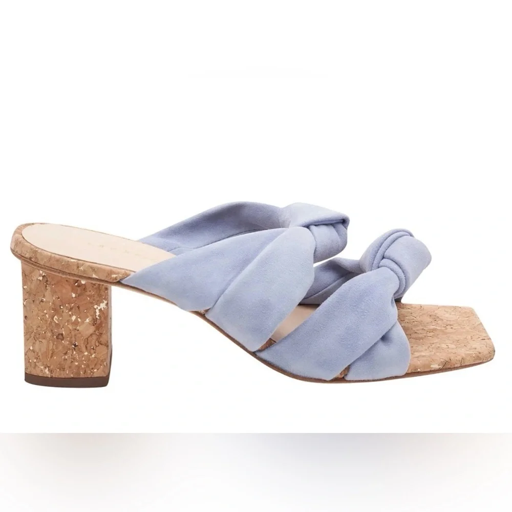 Women’s Knotted Slip-On Block Heel Sandals in Light Blue